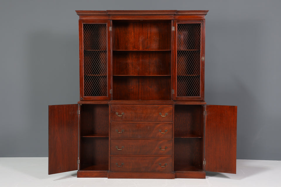 Edle Englische Vitrine Bibliothek Sekretär echt Holz Schrank Regal