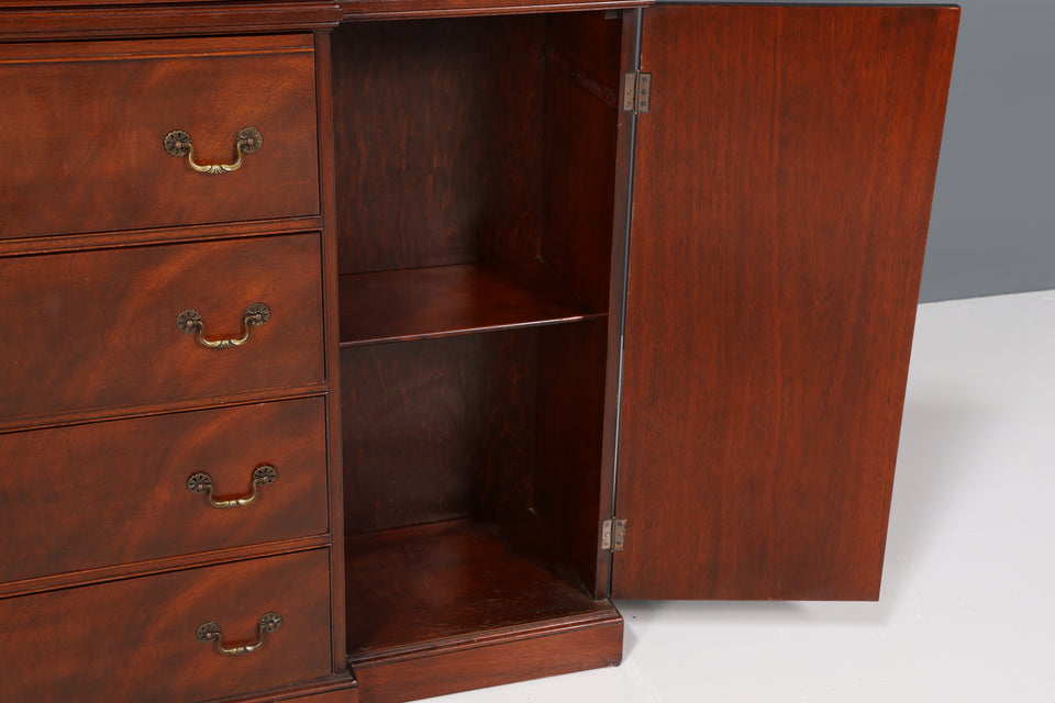 Edle Englische Vitrine Bibliothek Sekretär echt Holz Schrank Regal