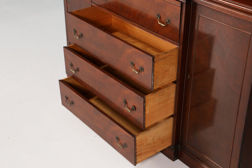 Edle Englische Vitrine Bibliothek Sekretär echt Holz Schrank Regal