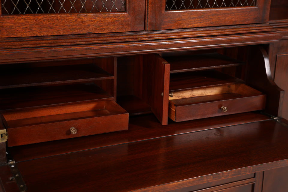 Edle Englische Vitrine Bibliothek Sekretär echt Holz Schrank Regal
