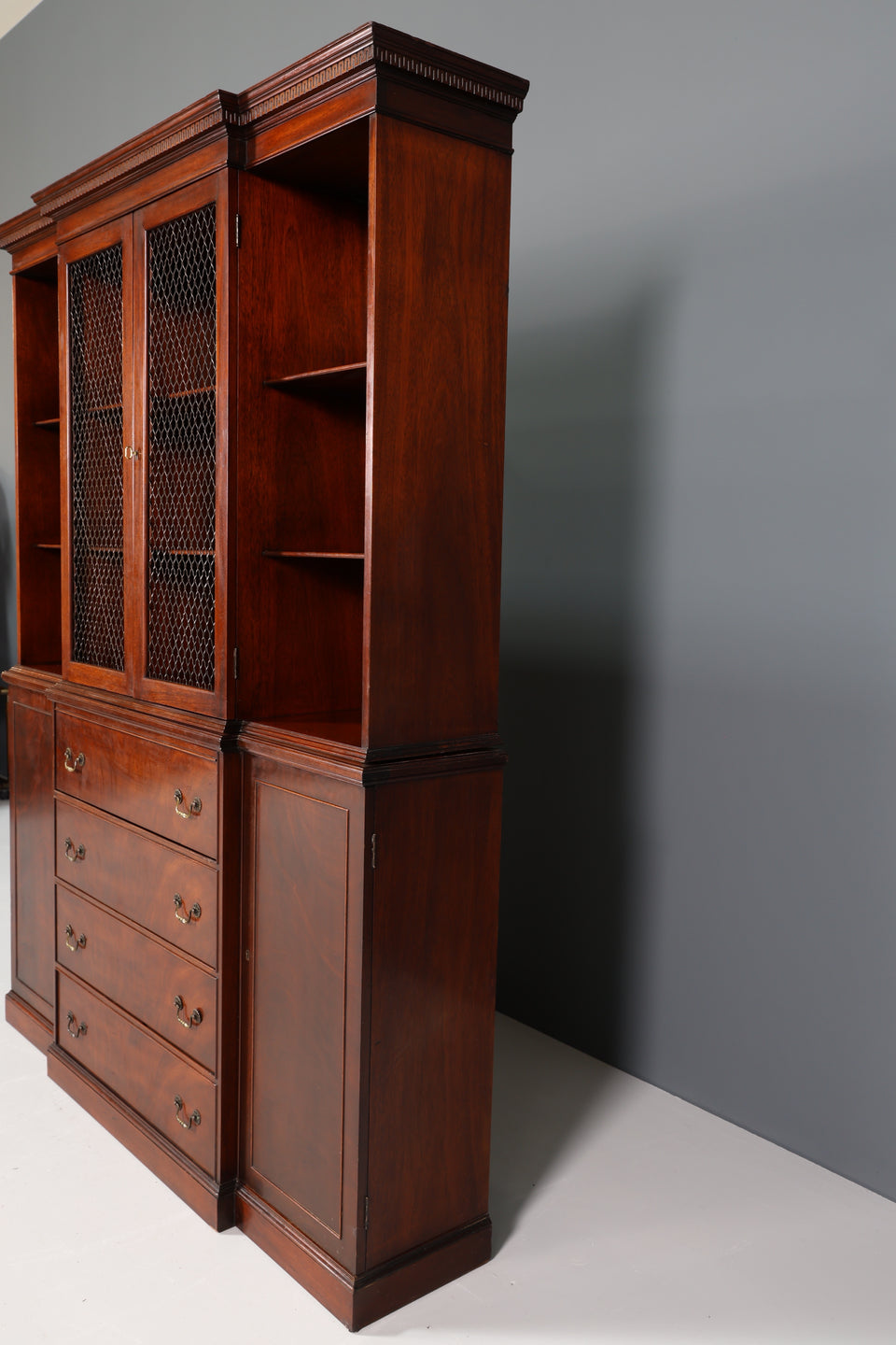 Edle Englische Vitrine Bibliothek Sekretär echt Holz Schrank Regal