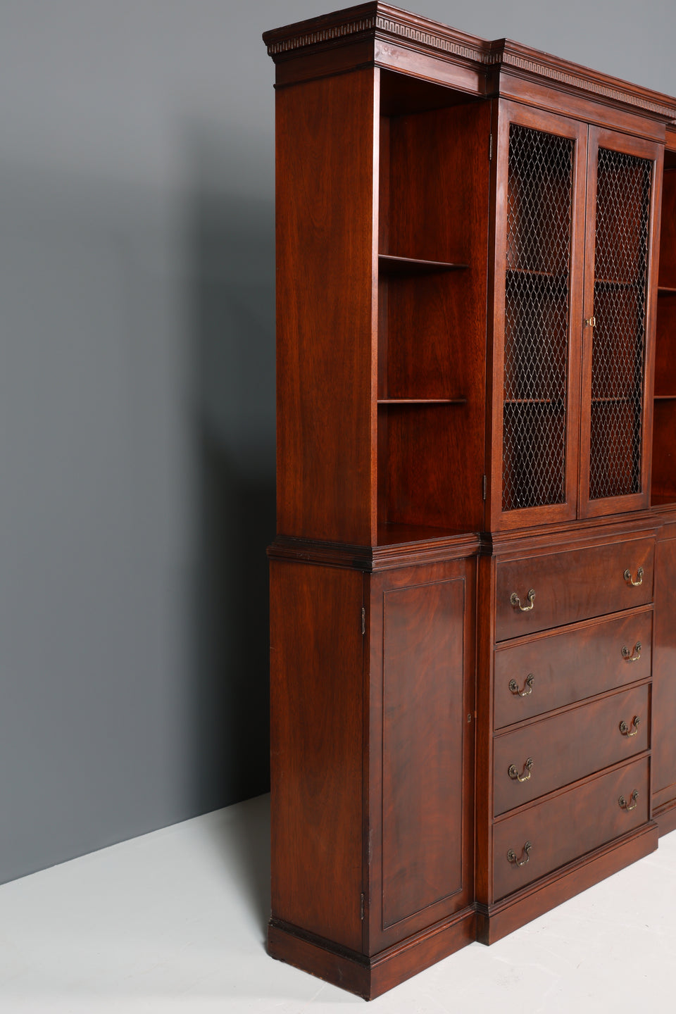 Edle Englische Vitrine Bibliothek Sekretär echt Holz Schrank Regal