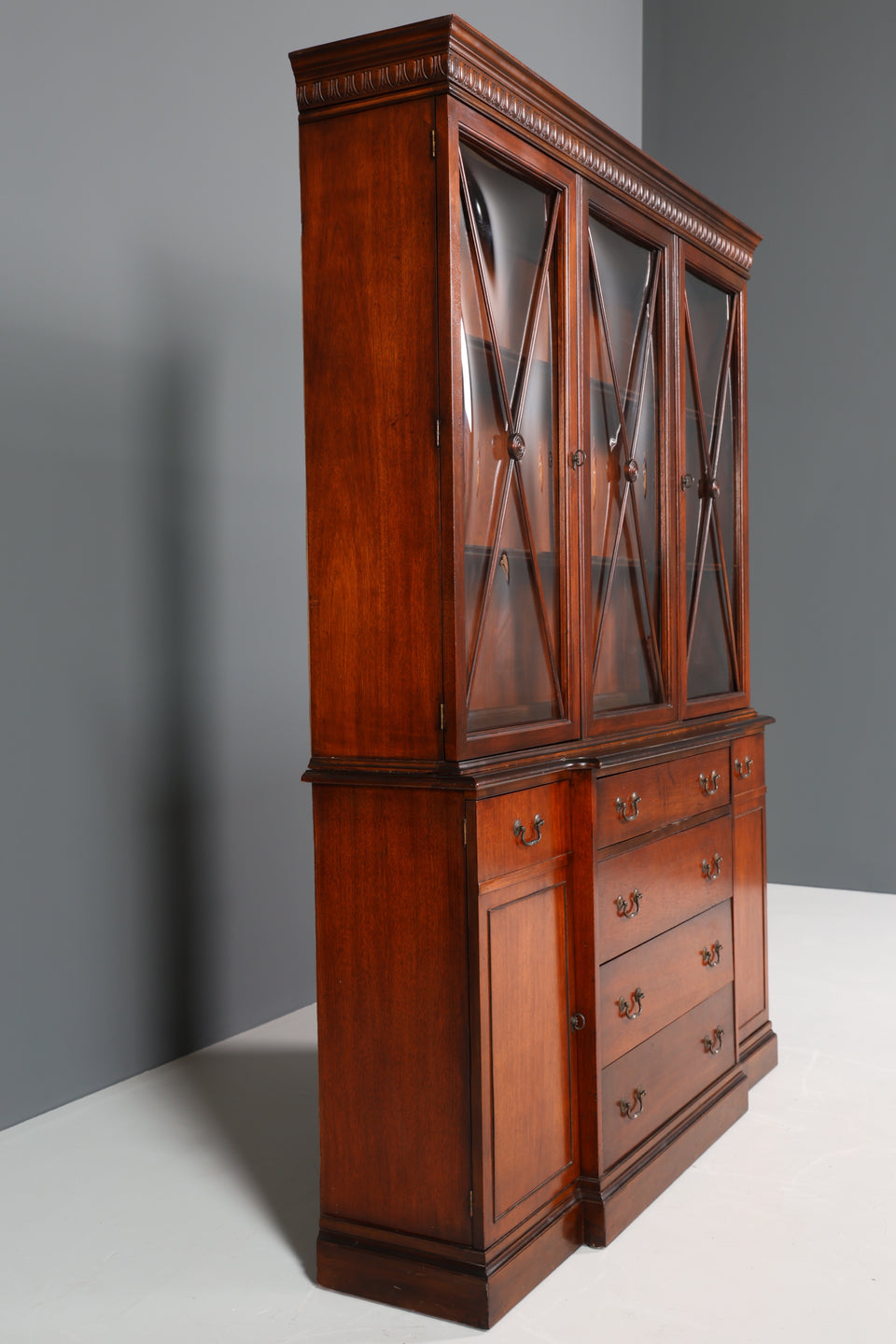 Edle Englische Vitrine echt Holz Sekretär Bibliothek Bücherschrank