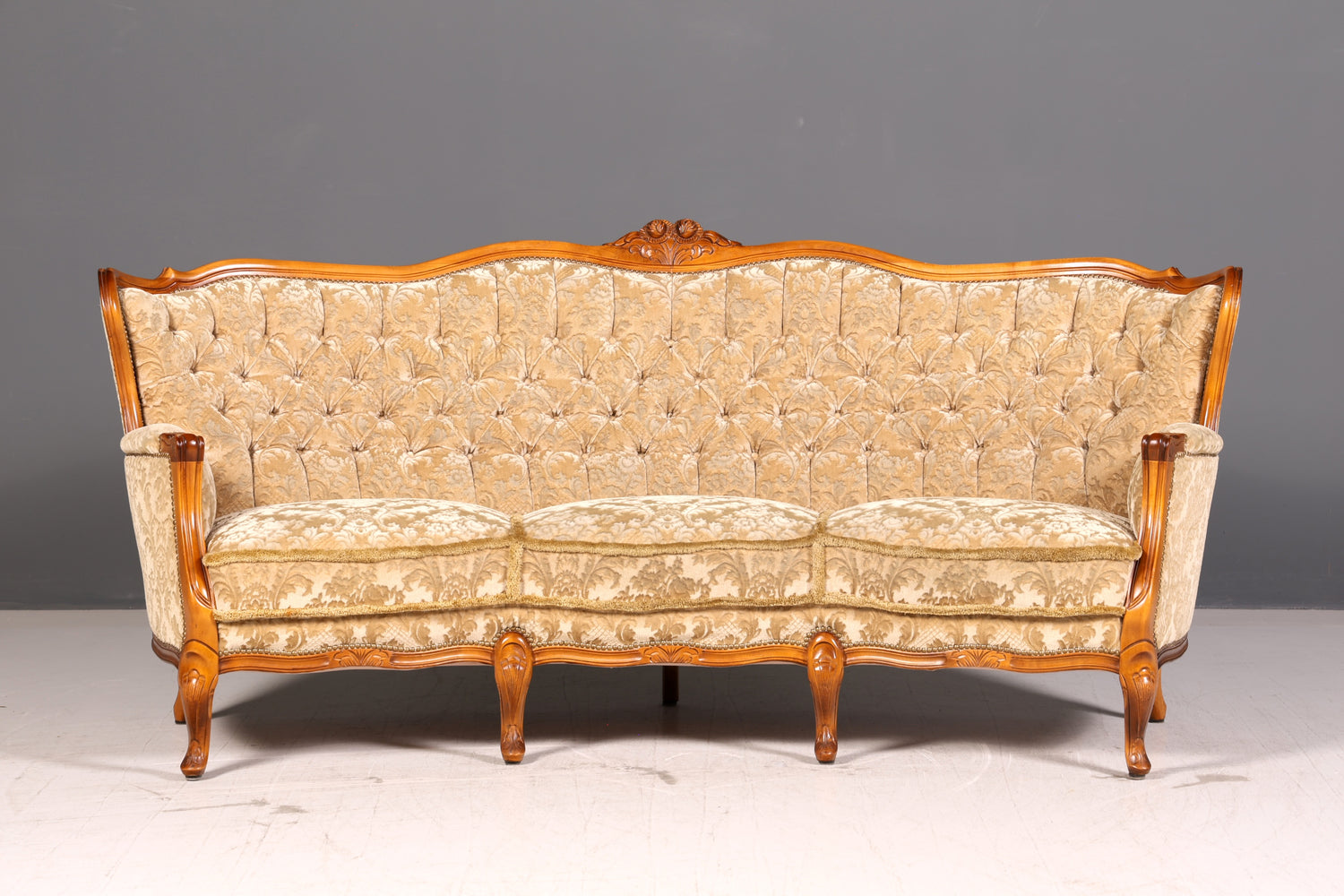Wunderschönes Chippendale Sofa Barock Stil Couch Samt Stoff 3 Sitzer Antik Vintage