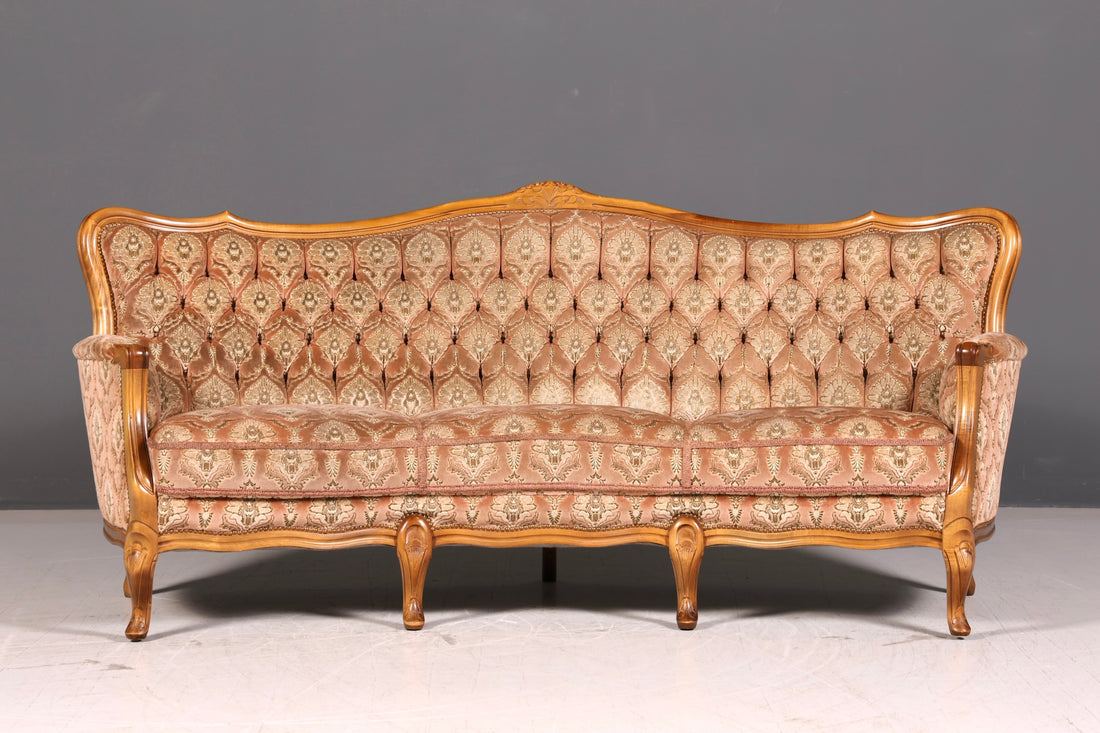 Wunderschönes Chippendale Sofa Barock Stil Couch Samt Stoff 3 Sitzer Antik Vintage