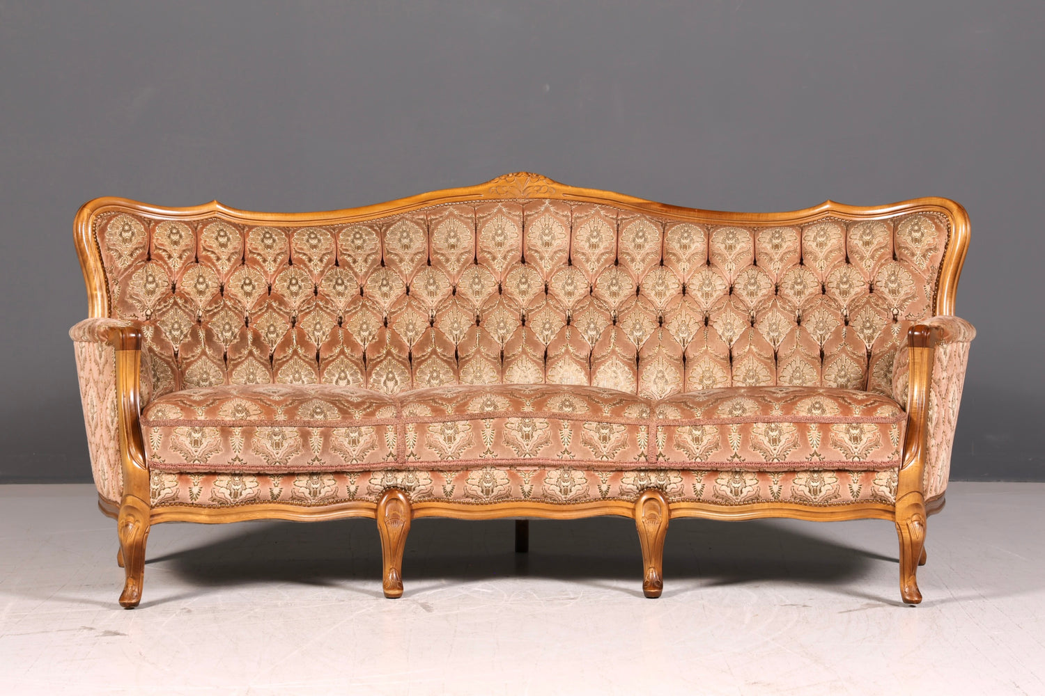 Wunderschönes Chippendale Sofa Barock Stil Couch Samt Stoff 3 Sitzer Antik Vintage