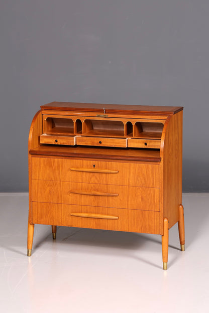 Beautiful mid-century roll-top writing bureau, desk, office cabinet, vintage 1960s wood