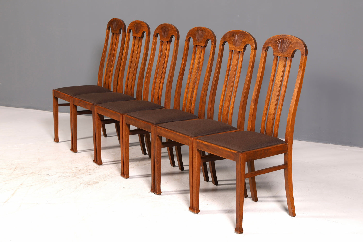 6x Wunderschöne Jugendstil Stühle Stuhl Set Antik Eiche Küchenstühle Esszimmerstühle um 1900
