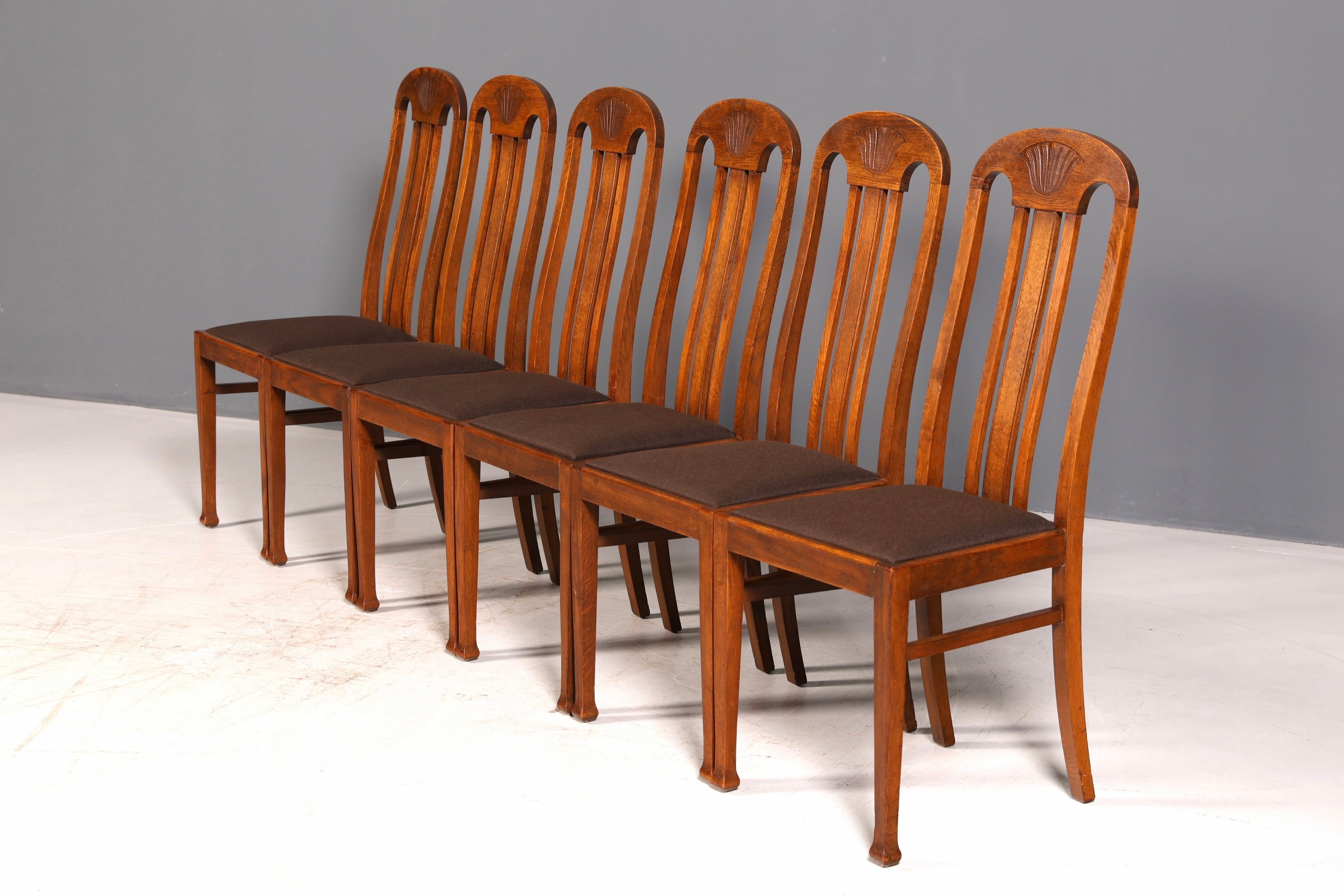 6x Wunderschöne Jugendstil Stühle Stuhl Set Antik Eiche Küchenstühle Esszimmerstühle um 1900