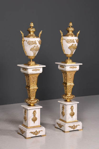 Wunderschöne Barock Stil Säule mit Vase Louis XV Marmor Blumensäule weißer Naturstein Sockel Ablage