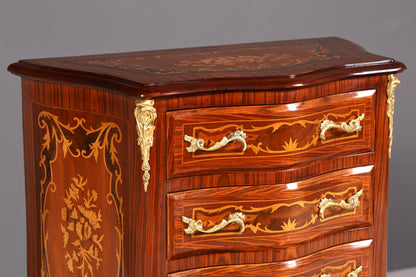 Stilvolles Barock Stil Louis XV Highboard Intarsien Vertiko Kommode Schubladenkommode