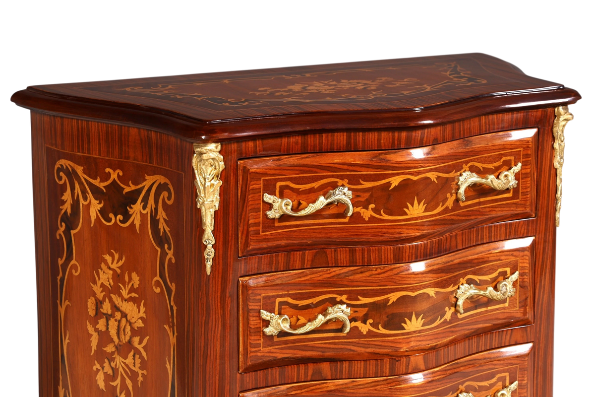 Stilvolles Barock Stil Louis XV Highboard Intarsien Vertiko Kommode Schubladenkommode