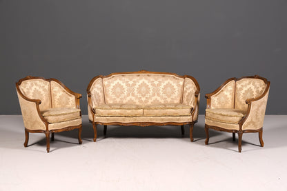 Edler Chippendale Armlehnsessel Barock Stil Samt Stoff Sessel Armchair Rococo Antik Polstersessel