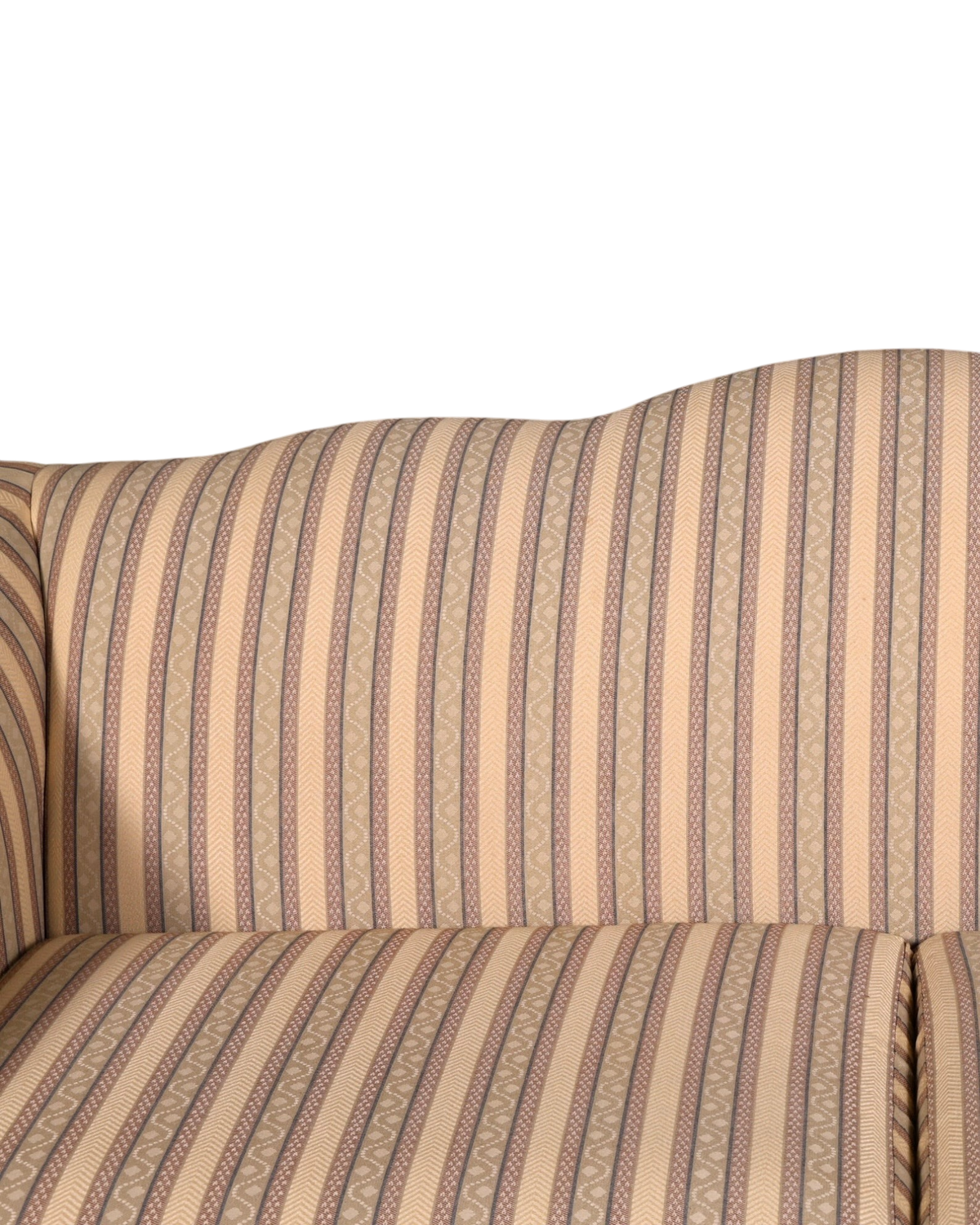 Hauptstadt Möblerei Drexel Heritage 3-Sitzer Sofa mit klassischem beigem Streifenmuster und geschwungener Rückenlehne