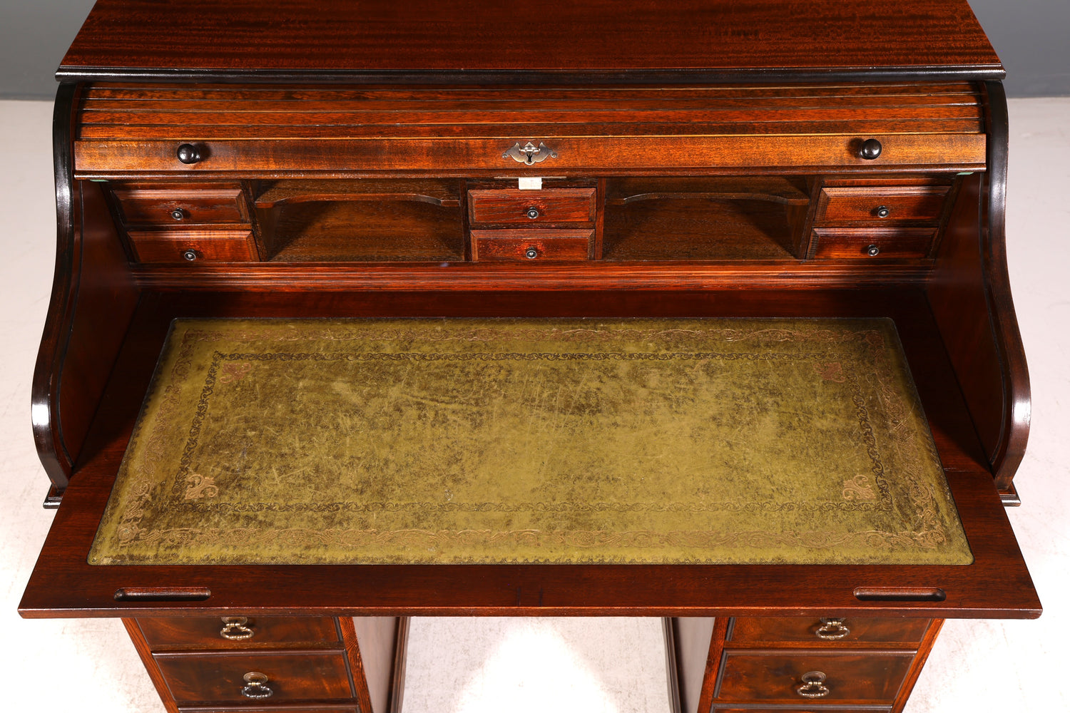 Wunderschöner Englischer Rollladen Schreibtisch Rolltop Desk Sekretär Antik echt Lederauflage Bürotisch Vintage