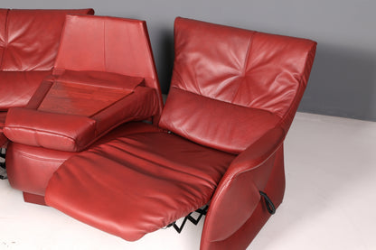 Edles Himolla Ledersofa Trapez 3-Sitzer Echt Leder Rot Relaxsofa Couch Sofa elektrisch verstellbar Vintage