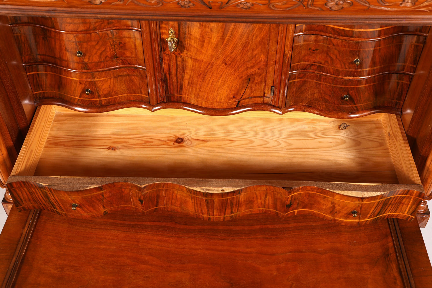 Wunderschöner Louis Philippe Sekretär um 1870 Vertiko Nussbaum Highboard Kommode Sekretär Schrank