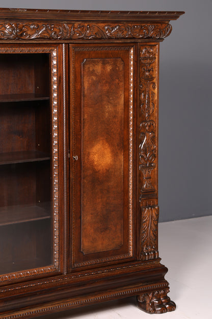 Wunderschöner Neorenaissance Bücherschrank Antik Vitrine Herrenzimmer Gründerzeit Schrank Regal Vintage
