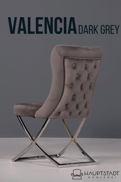 Edler Chesterfield Stil Samtstuhl &quot;Valencia&quot; in Grau