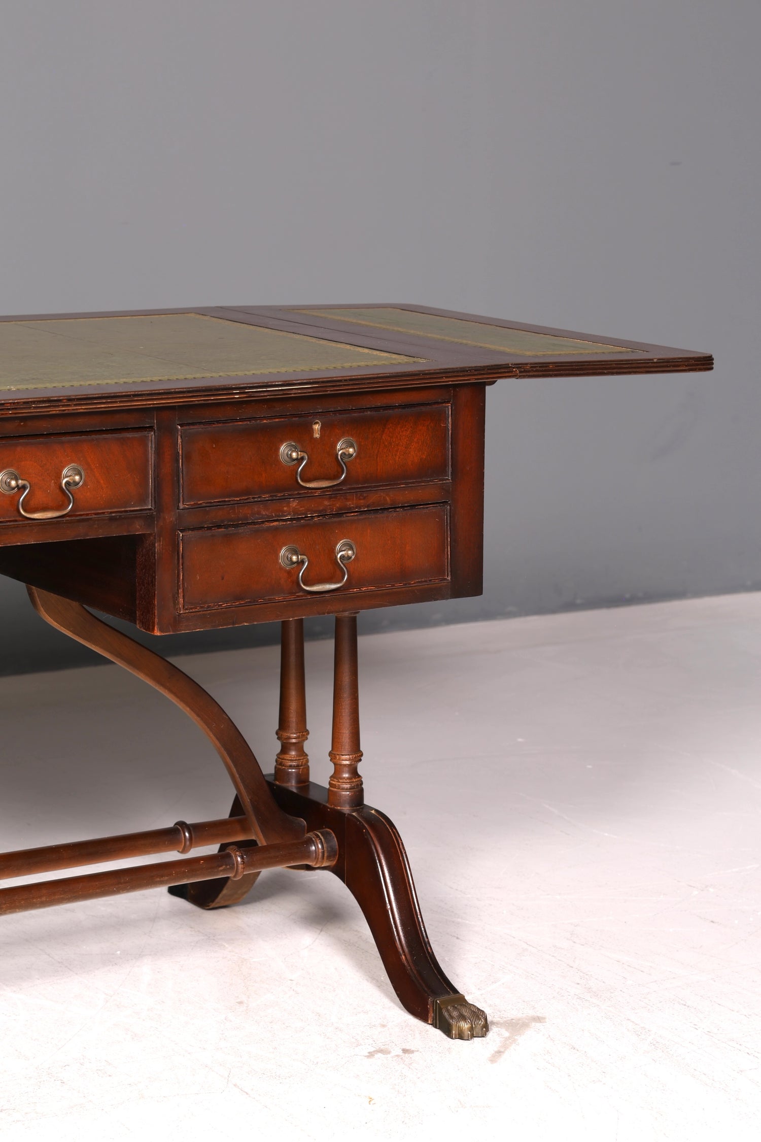 Beautiful English Desk Regency Folding Desk Genuine Leather Top Mahogany 60s Office Table