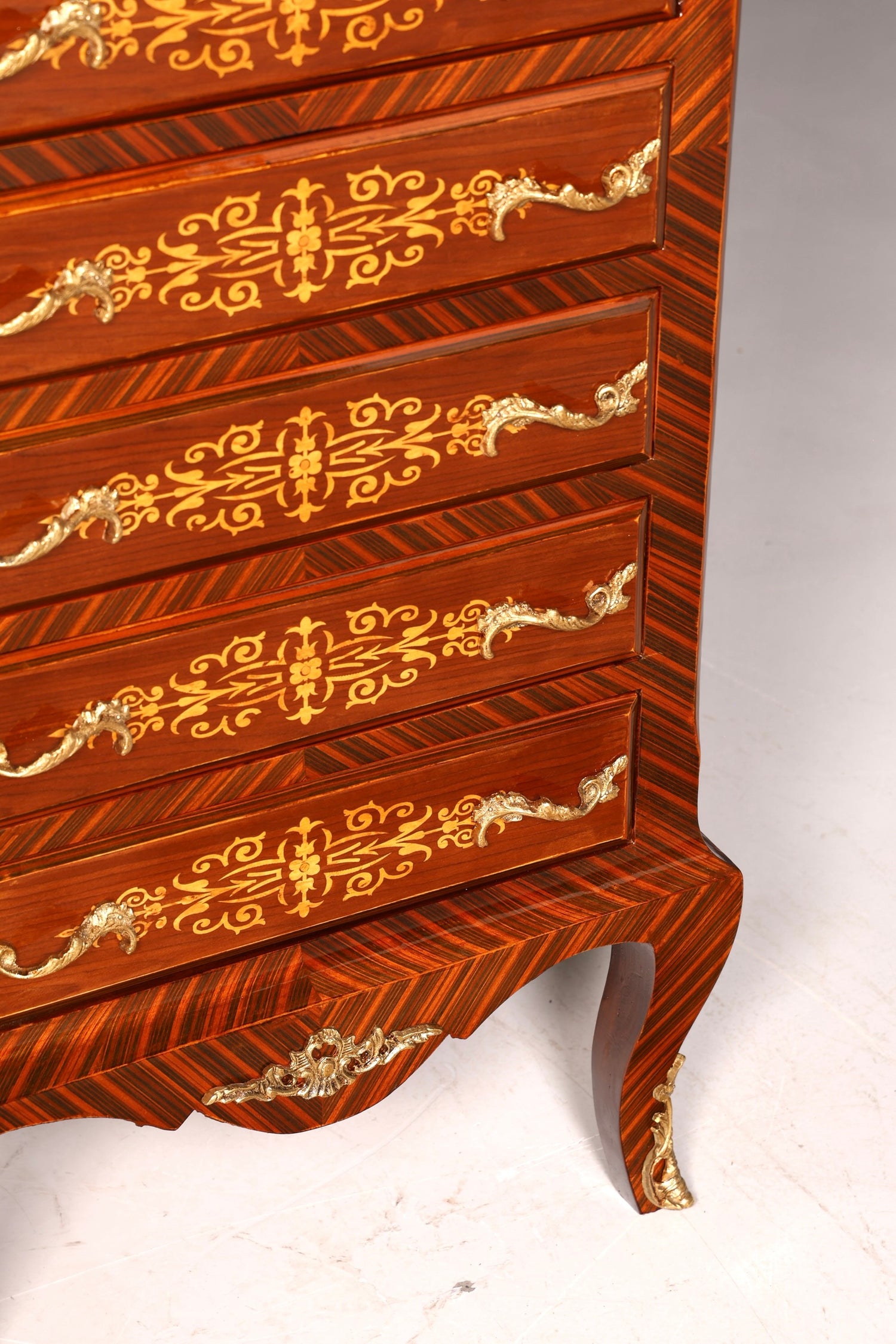 Wunderschönes Barock Stil Louis XV Highboard Marmor Vertiko Intarsien Kommode