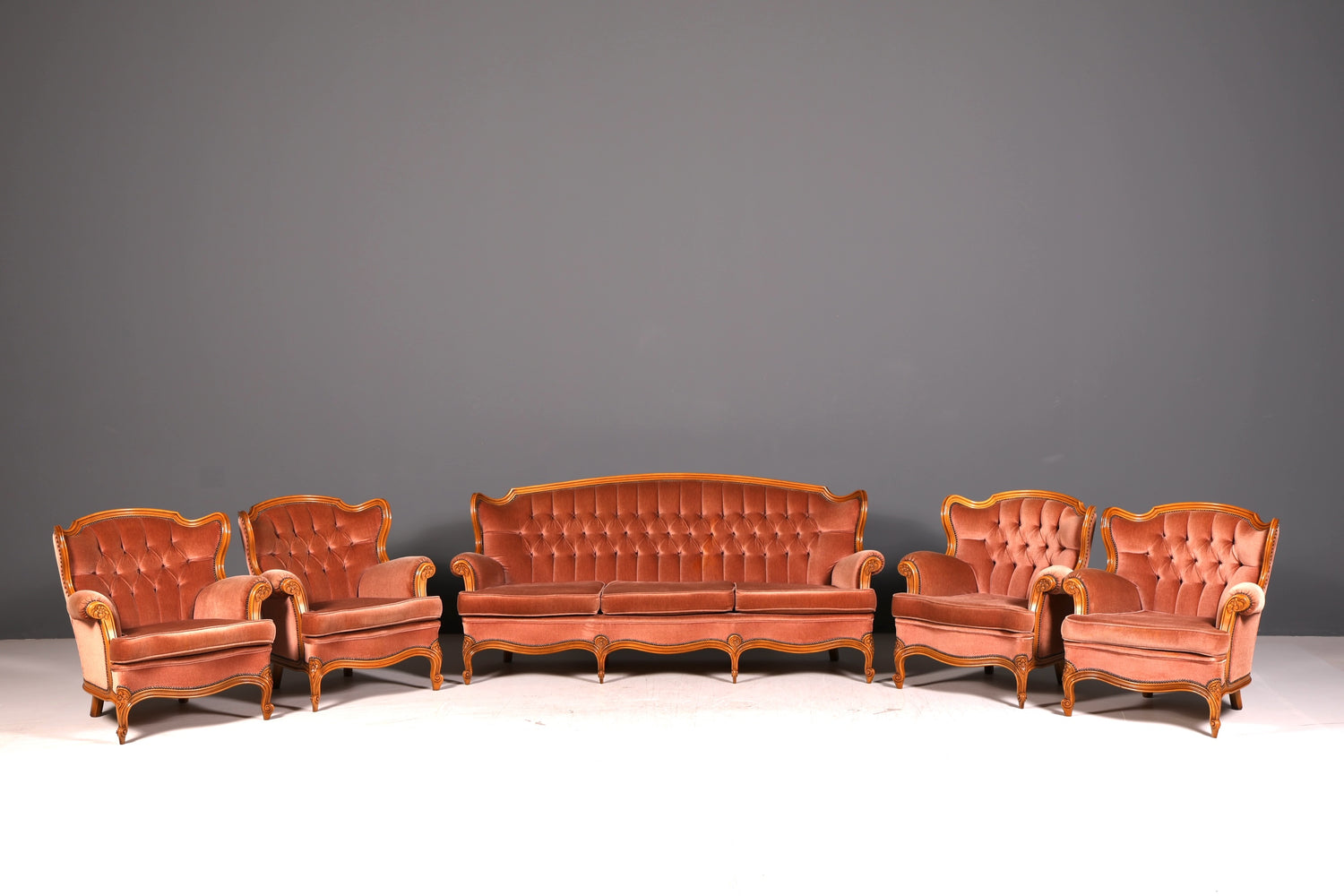 Edles Chippendale Sofa Barock Stil Samt Stoff Couch 3-Sitzer Rococo Antik Polstersofa