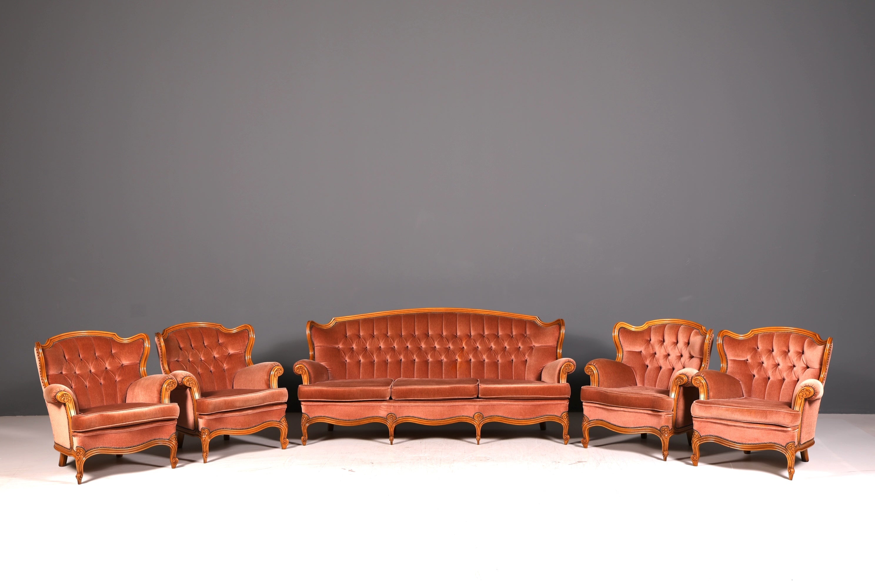Edles Chippendale Sofa Barock Stil Samt Stoff Couch 3-Sitzer Rococo Antik Polstersofa