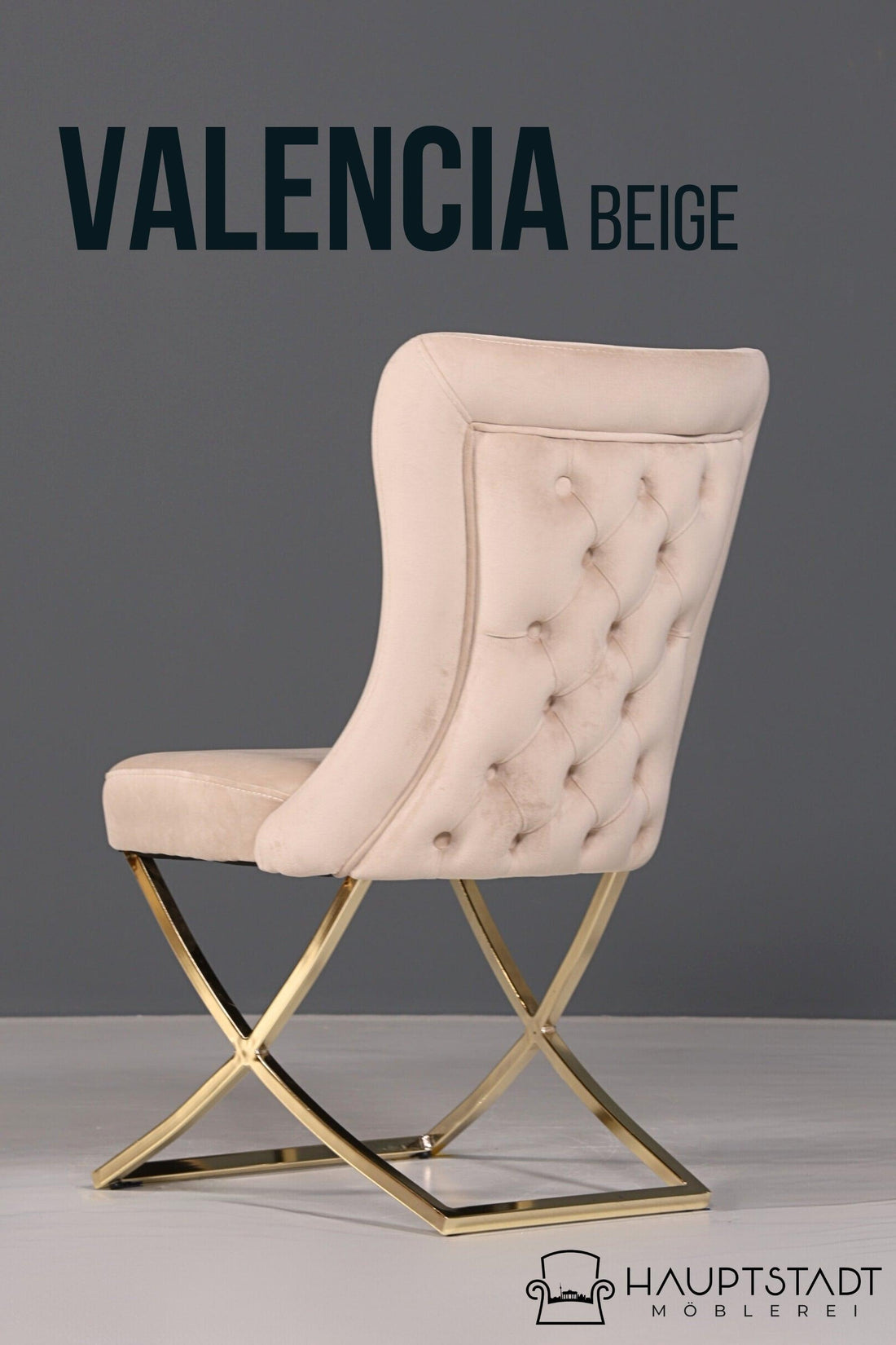 Edler Chesterfield Esszimmerstuhl &quot;Valencia&quot; in Beige Gold