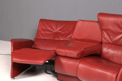 Edles Himolla Ledersofa Trapez 3-Sitzer Echt Leder Rot Relaxsofa Couch Sofa elektrisch verstellbar Vintage