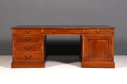 Impressive English XXL Writing Desk, Office Desk, Partner Desk, Antique Solid Wood Vintage