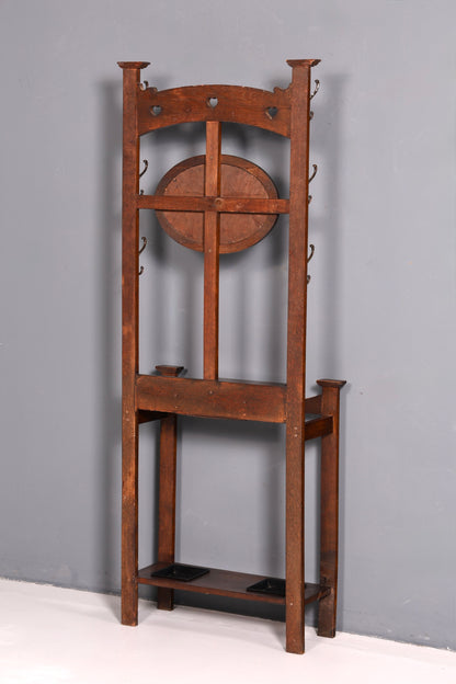 Stunning Art Nouveau hall tree, oak, antique coat rack with mirror, hallway furniture, wall-mounted coat rack