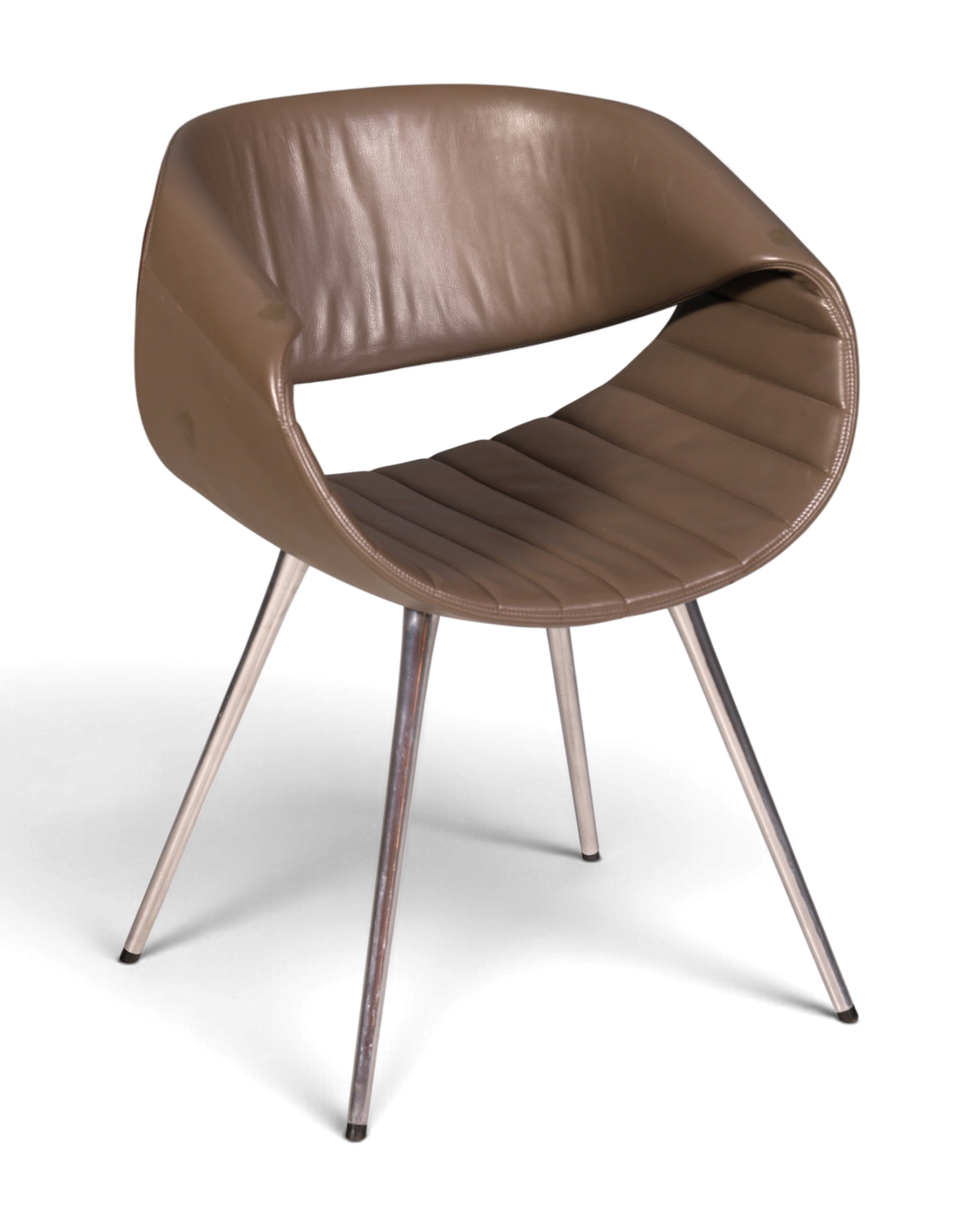 Hauptstadt Möblerei Züco Little Perillo Design-Ledersessel in Braun mit verchromtem Kufengestell und Armlehnen