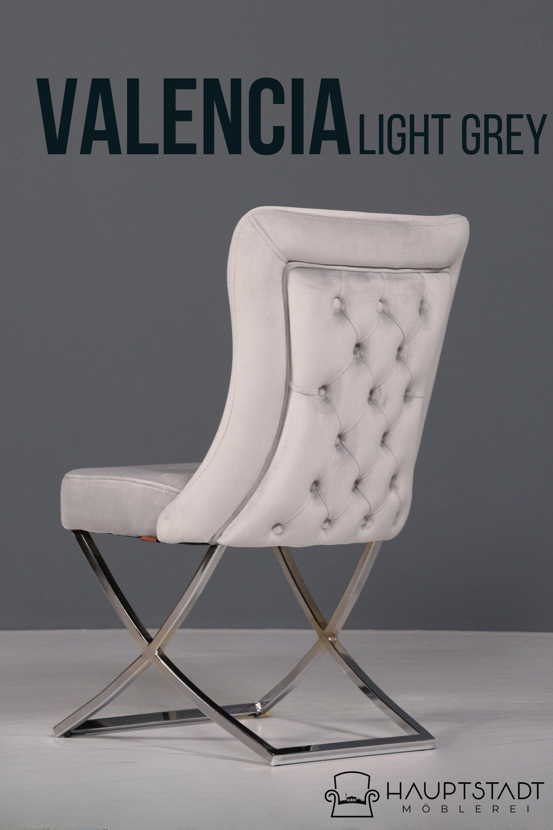 Edler Chesterfield Esszimmerstuhl "Valencia" in Grau
