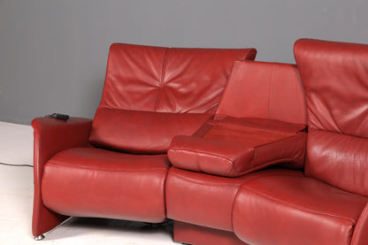 Edles Himolla Ledersofa Trapez 3-Sitzer Echt Leder Rot Relaxsofa Couch Sofa elektrisch verstellbar Vintage