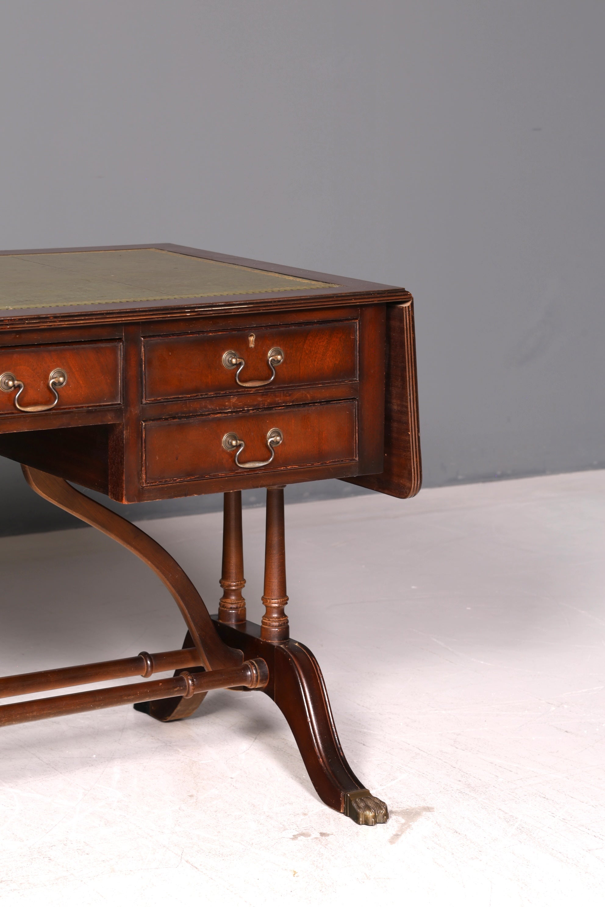 Beautiful English Desk Regency Folding Desk Genuine Leather Top Mahogany 60s Office Table