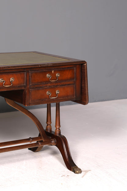 Beautiful English Desk Regency Folding Desk Genuine Leather Top Mahogany 60s Office Table