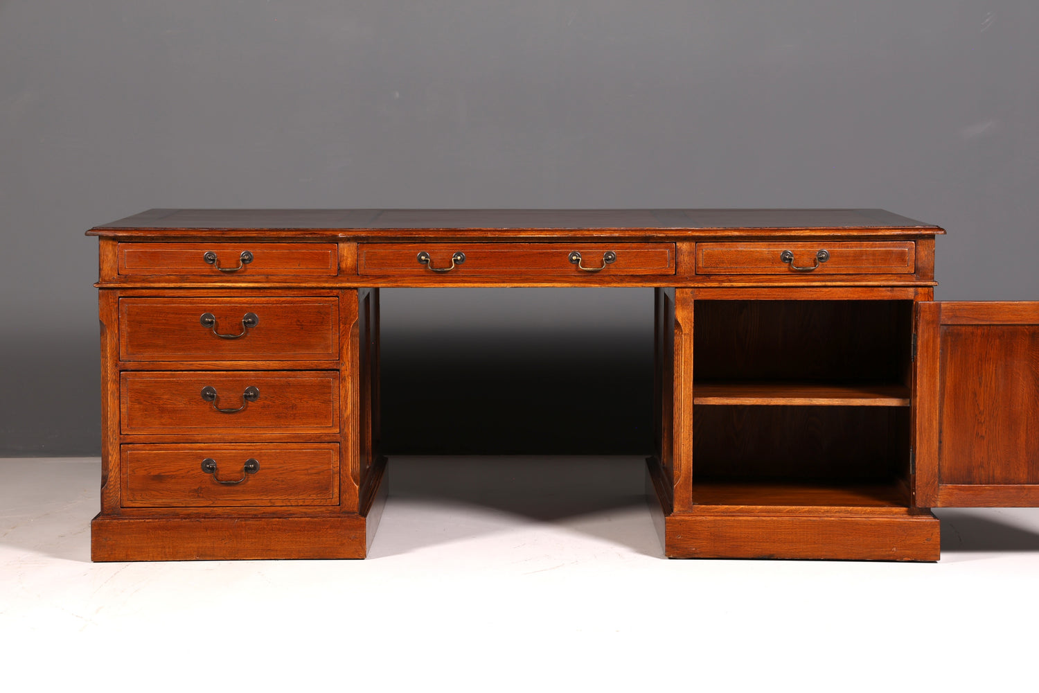 Impressive English XXL Writing Desk, Office Desk, Partner Desk, Antique Solid Wood Vintage