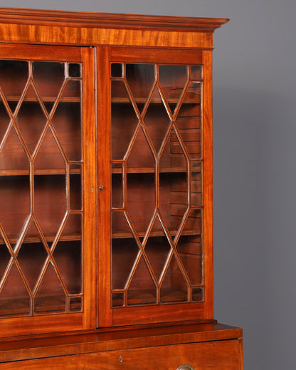 Beautiful antique English secretary desk with hutch, bookcase, display cabinet, mahogany office writing cabinet, UK