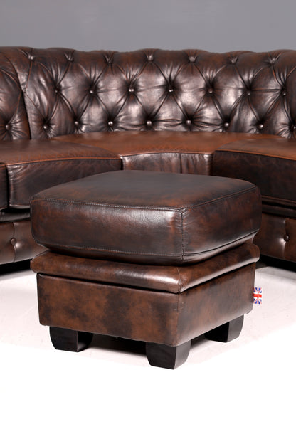 Edles Original Chesterfield Sofa Ecksofa mit Hocker Echt Leder Englisch Eckcouch Leder Couch Antik Vintage