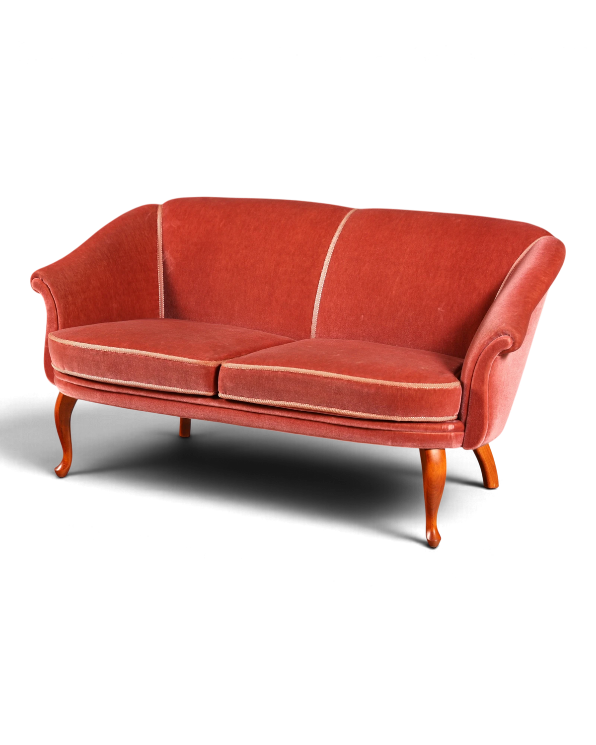 Beautiful Chippendale Sofa 1950s 2-Seater Couch Dusty Rose Fabric Vintage Upholstered Sofa Parlor Sofa