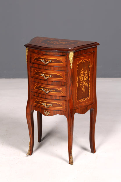 Elegant Baroque-style antique dresser, side table, brass cabinet, chest of drawers