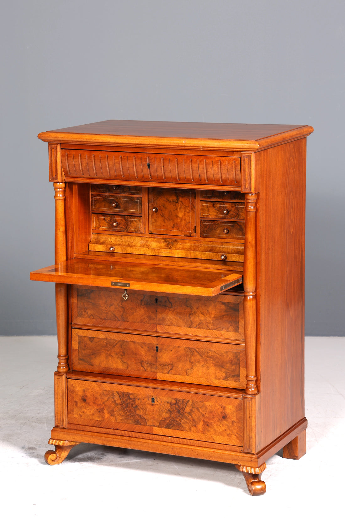 E907 Finish cm, Wunderschöner Gründerzeit Sekretär Vertiko Highboard Louis Philippe Kommode um 1880