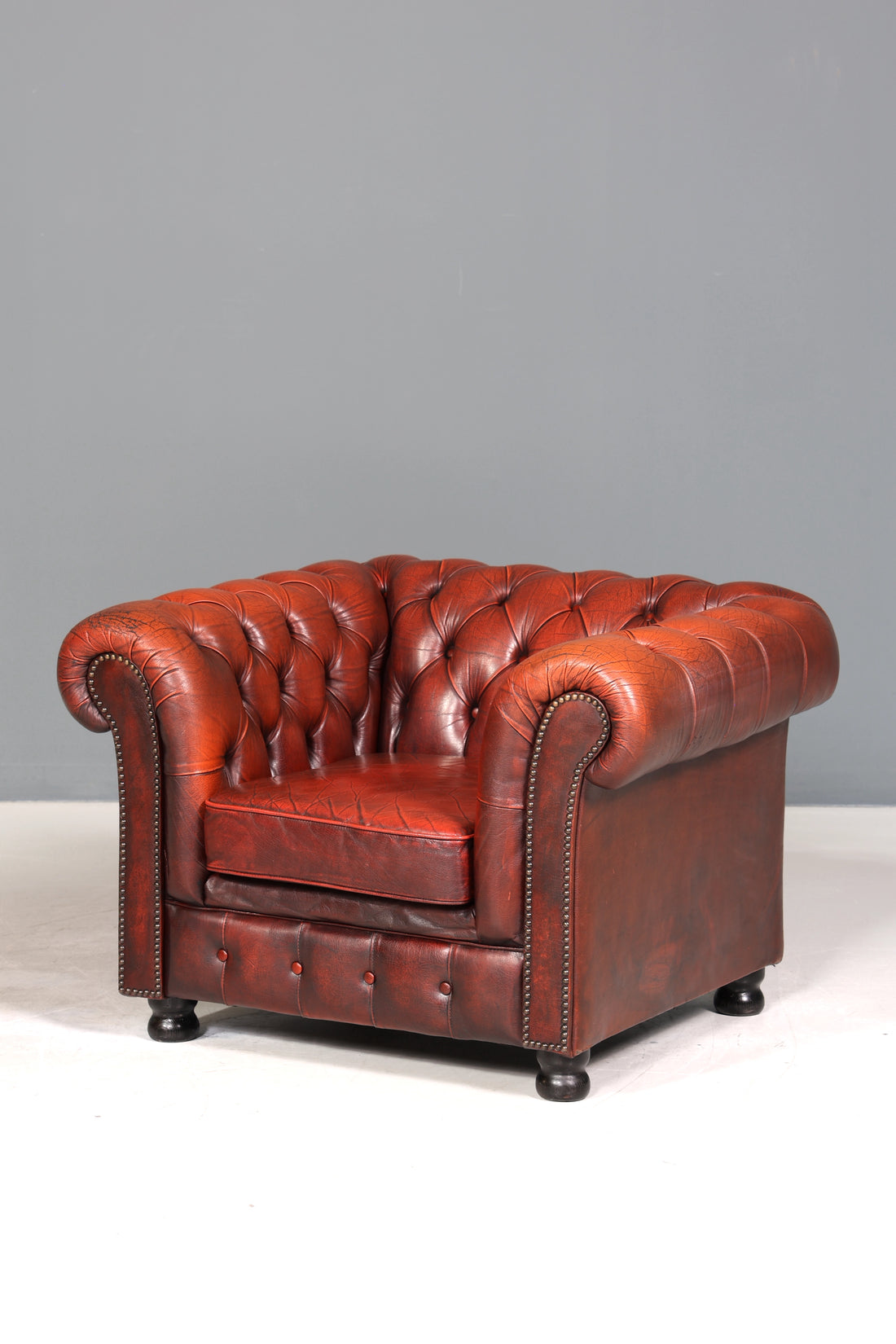 Stilvoller Original Chesterfield Sessel Englisch Oxblood Leder Armlehnsessel Herrensessel 2 von 2