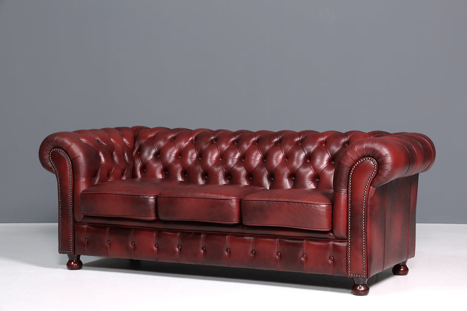 Wunderschönes Original Chesterfield Sofa 3- Sitzer echt Leder Oxblood Couch Englisch