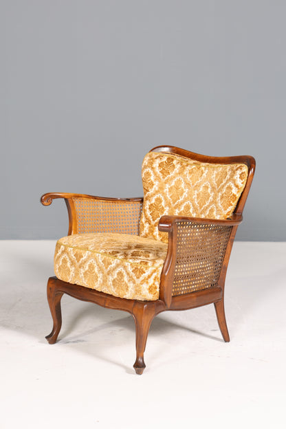 Wunderschöner Chippendale Sessel Barock Stil Wiener Geflecht Relax Sessel Vintage Samt Stoff 2 von 2