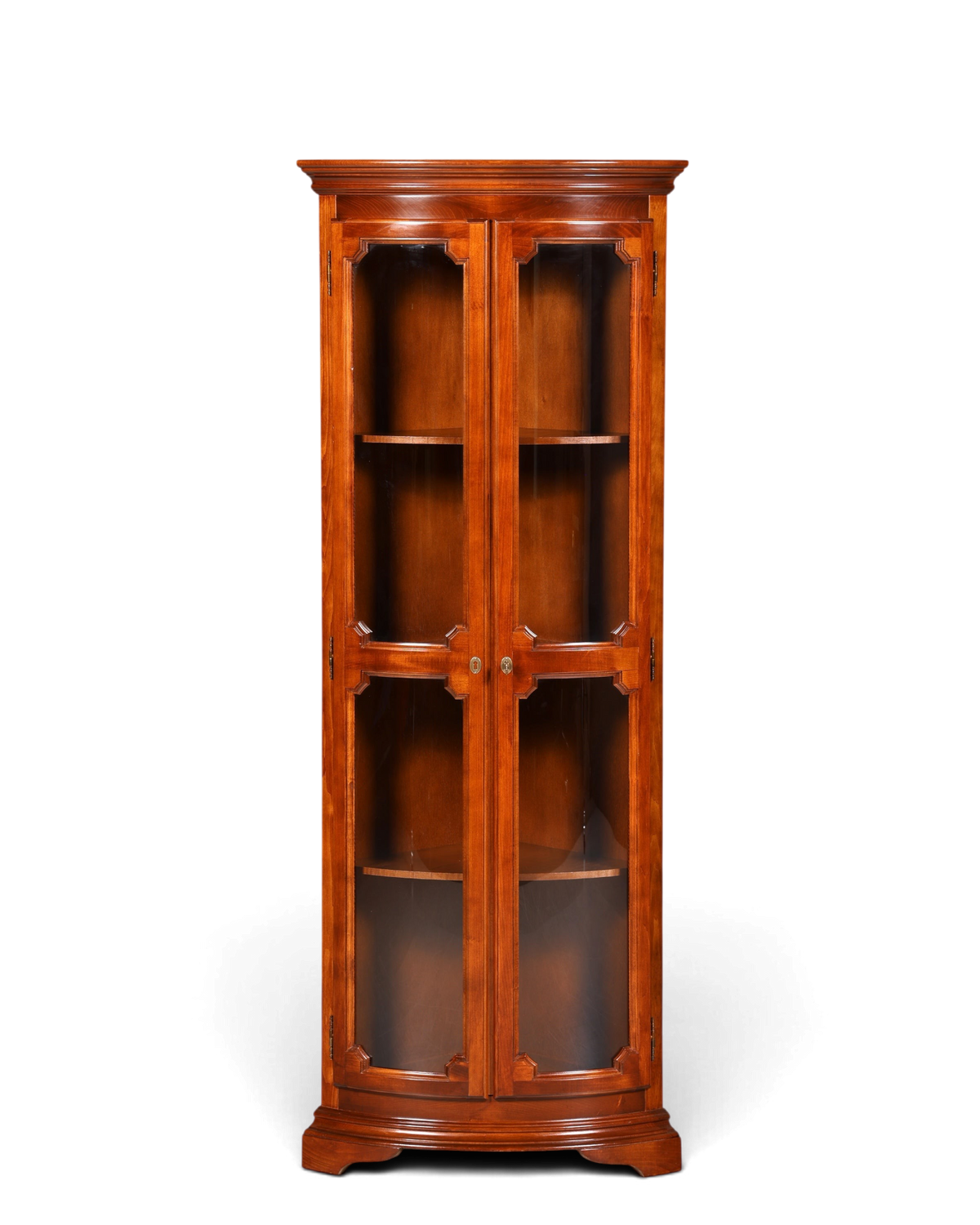 Hauptstadt Möblerei Original Selva Eckvitrine aus massivem Holz im antiken Stil mit Glasfront und Patina