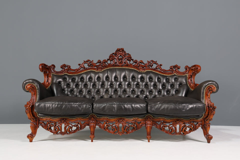 Königliches 3-Sitzer Barock Sofa echt Leder Luxus Chesterfield Couch
