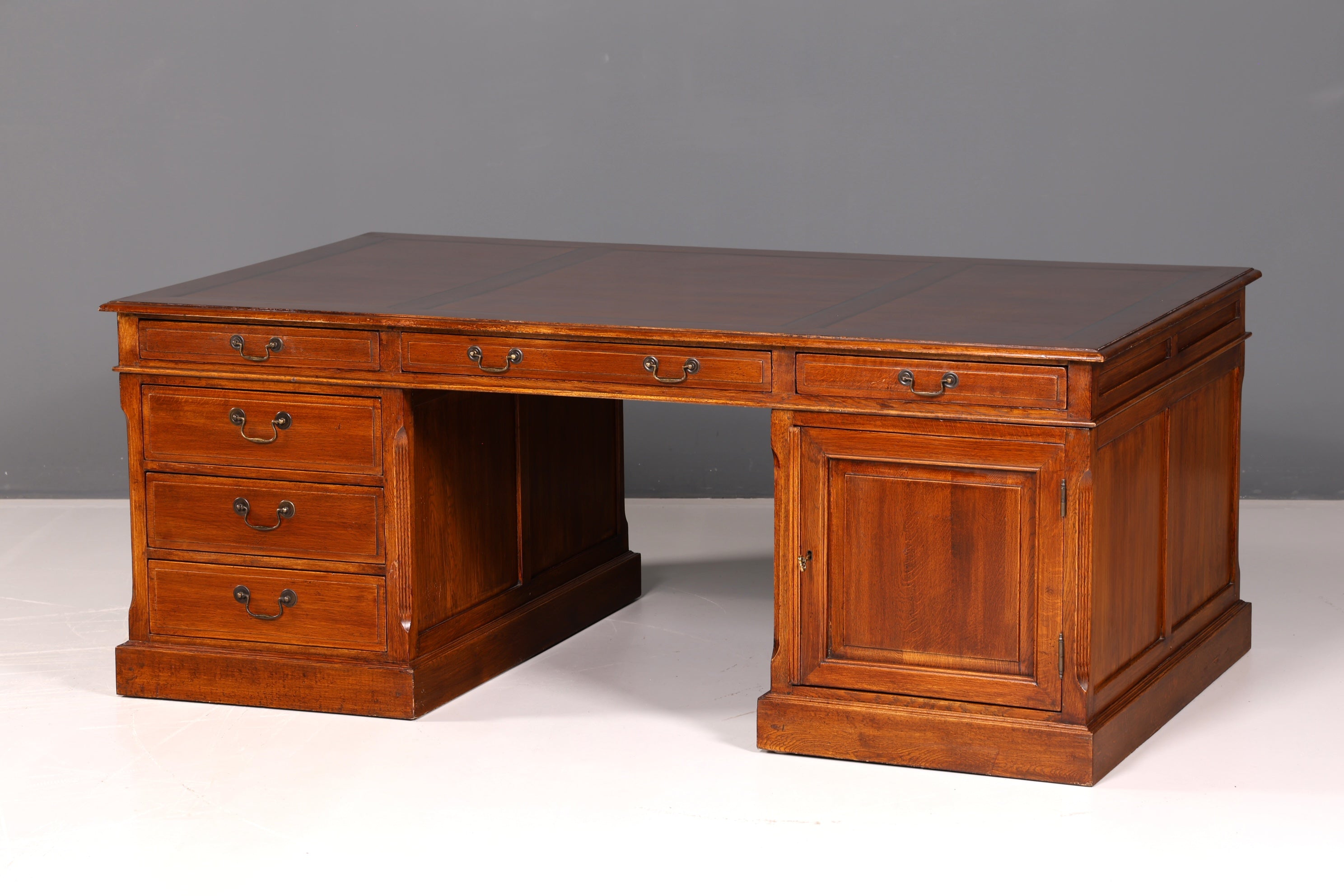 Impressive English XXL Writing Desk, Office Desk, Partner Desk, Antique Solid Wood Vintage