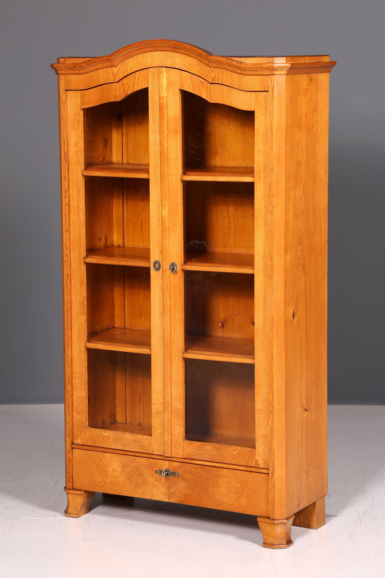 Wunderschöne Antik Vitrine Eiche Geschirrschrank Biedermeier Weichholz Glasvitrine Bücherregal Landhaus Regal