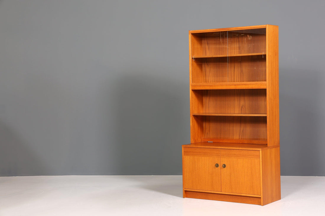 Schlichte Mid Century Vitrine Vintage Schrank Regal Retro Bücherregal Regal